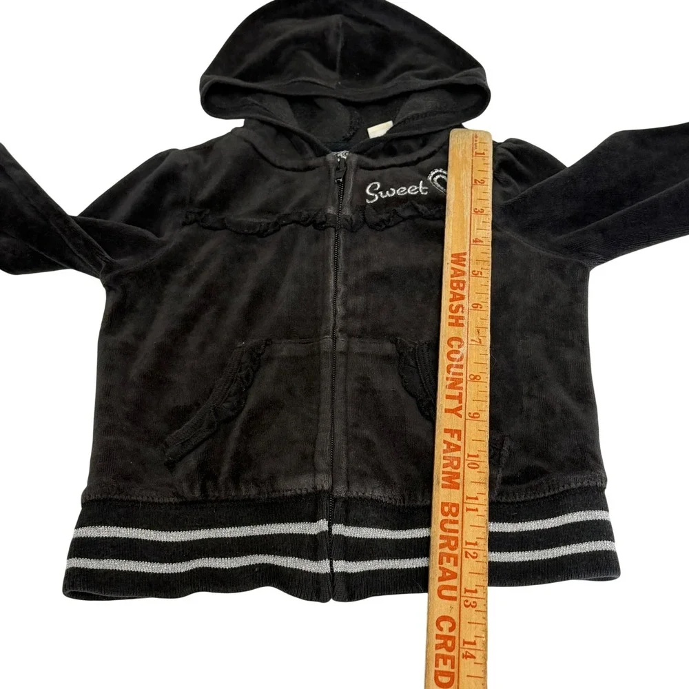 The Childrens Place Girls Black Velour Zip Up Hoodie Sweet Heart 24 Months